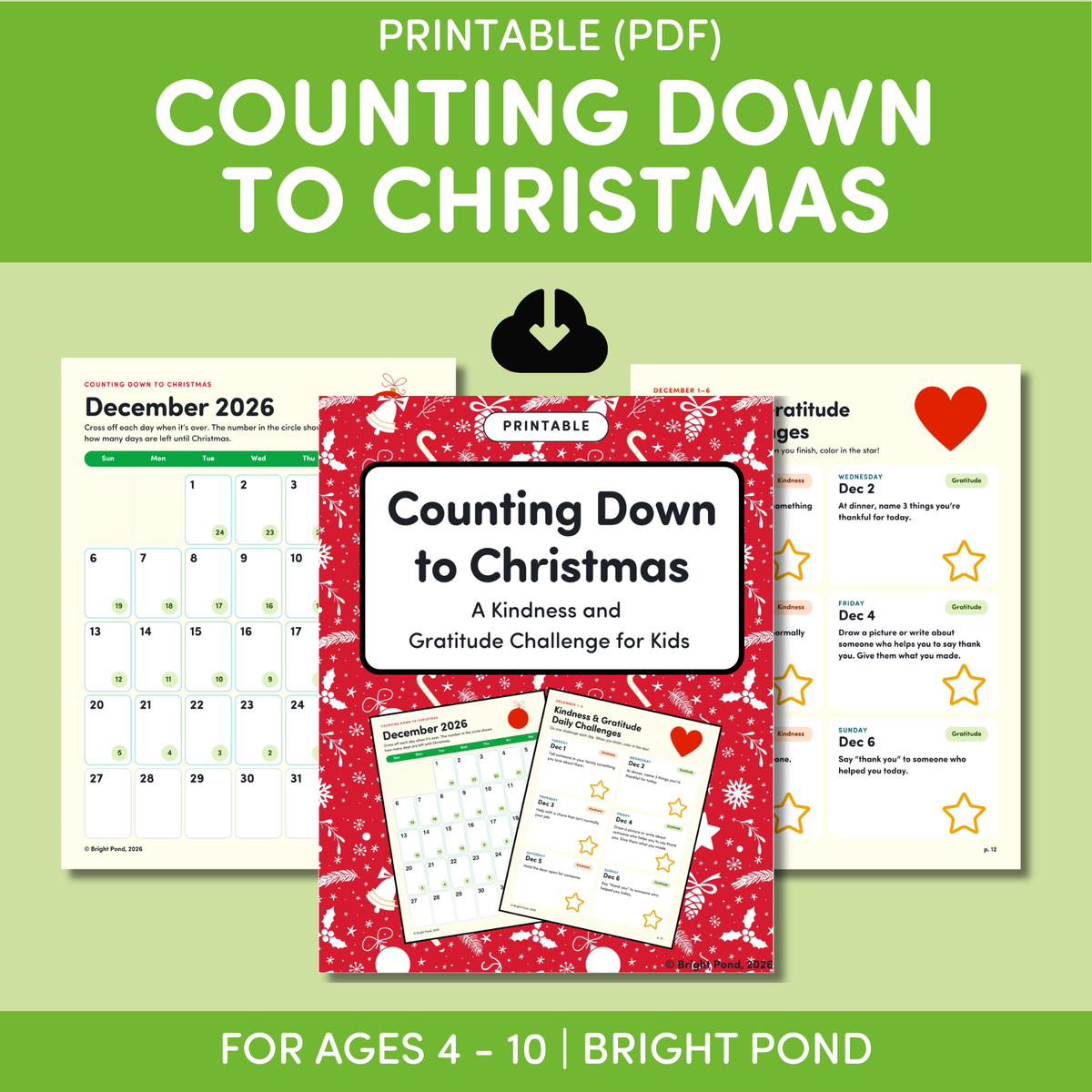 Counting Down to Christmas Printable Calendars and Kindness / Gratitude Challenges for December