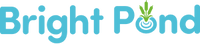 Logo of Bright Pond in blue text with a small green pond reed motif coming out of the 'o' in "Pond".