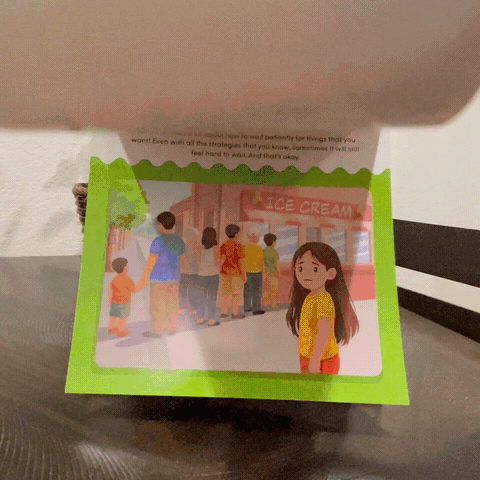 A comic-style activity inside the Waiting for Things We Want Flipbook