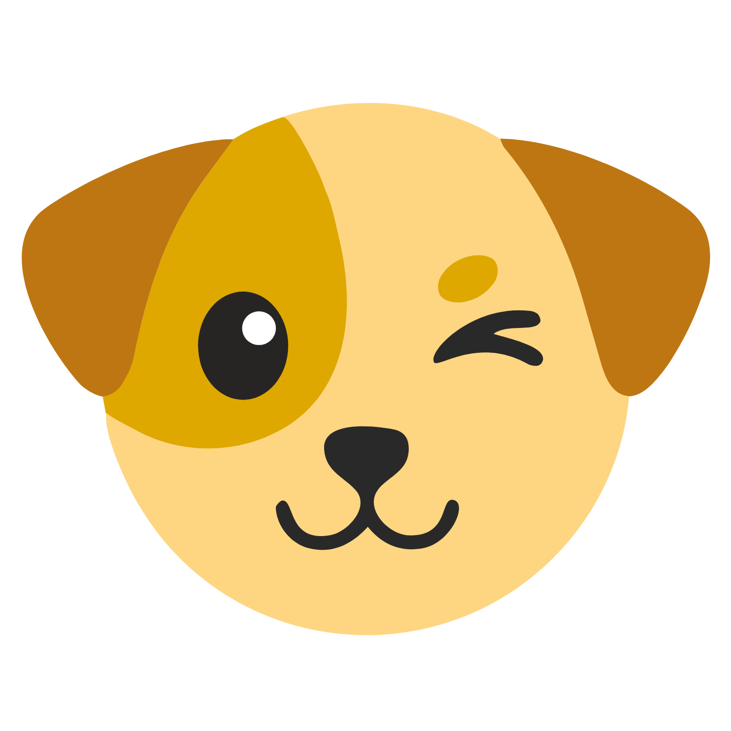 illustrated icon of a small dog's face, winking