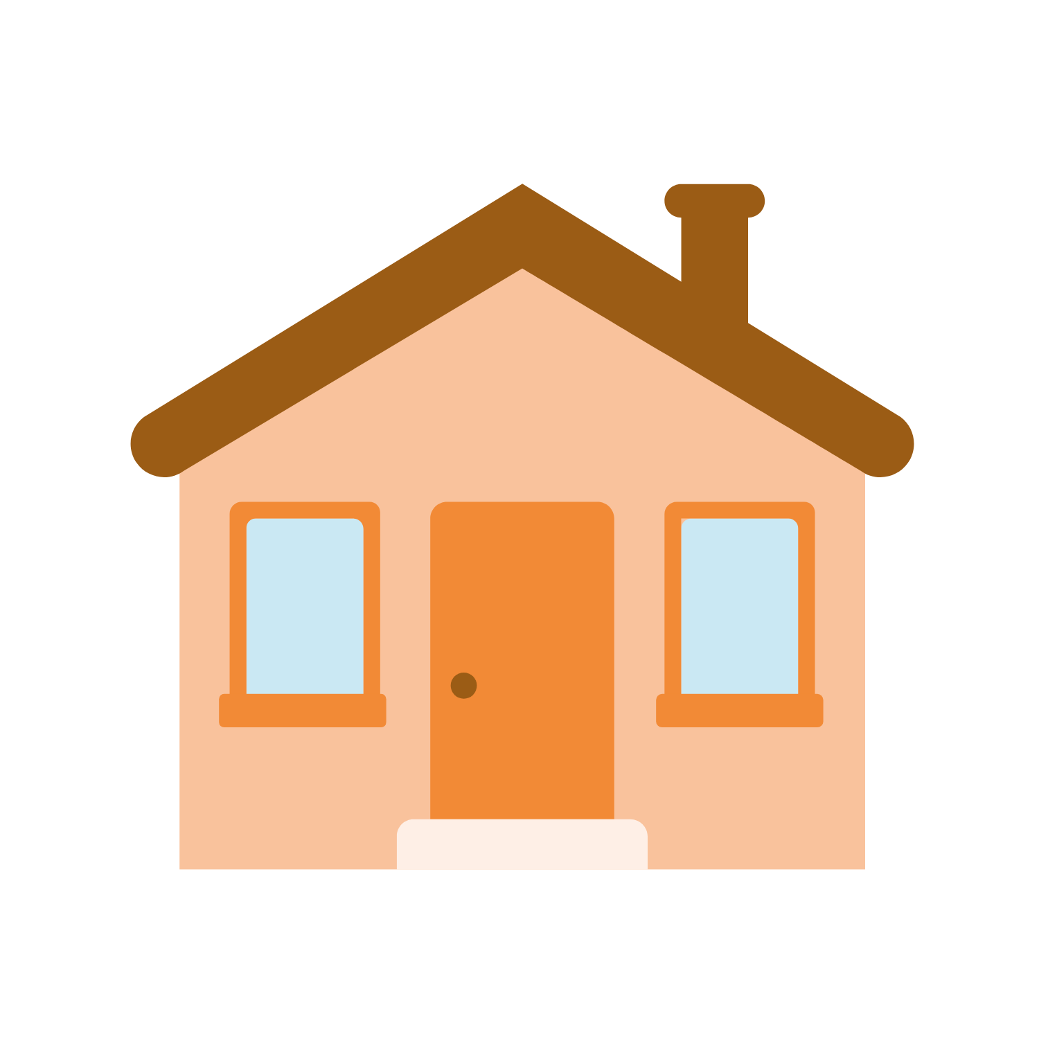illustrated icon of a small pink house with orange door and brown roof