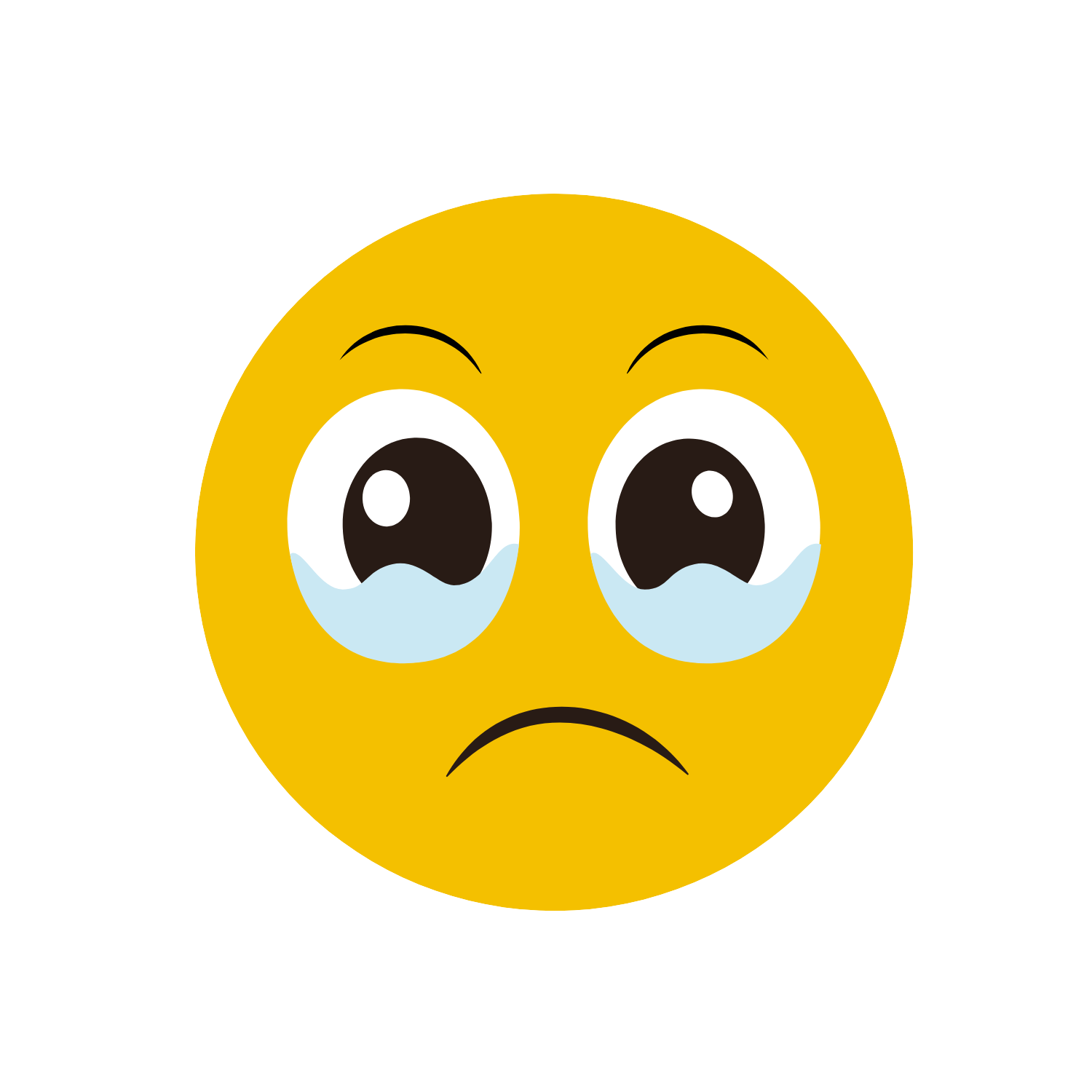 Sad emoticon with yellow face, black eyes with tears, and a small frown